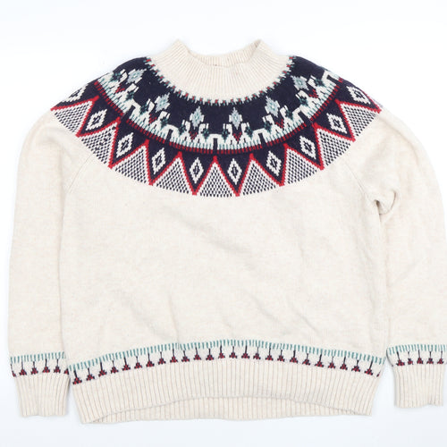 Fat Face Womens Beige Fair Isle High Neck Knit Jumper Size 16