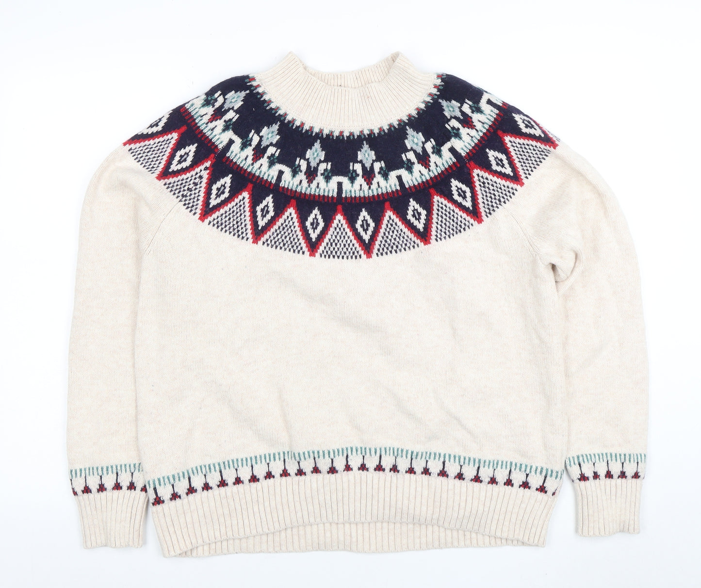 Fat Face Womens Beige Fair Isle High Neck Knit Jumper Size 16