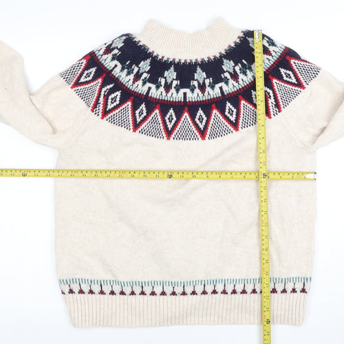 Fat Face Womens Beige Fair Isle High Neck Knit Jumper Size 16
