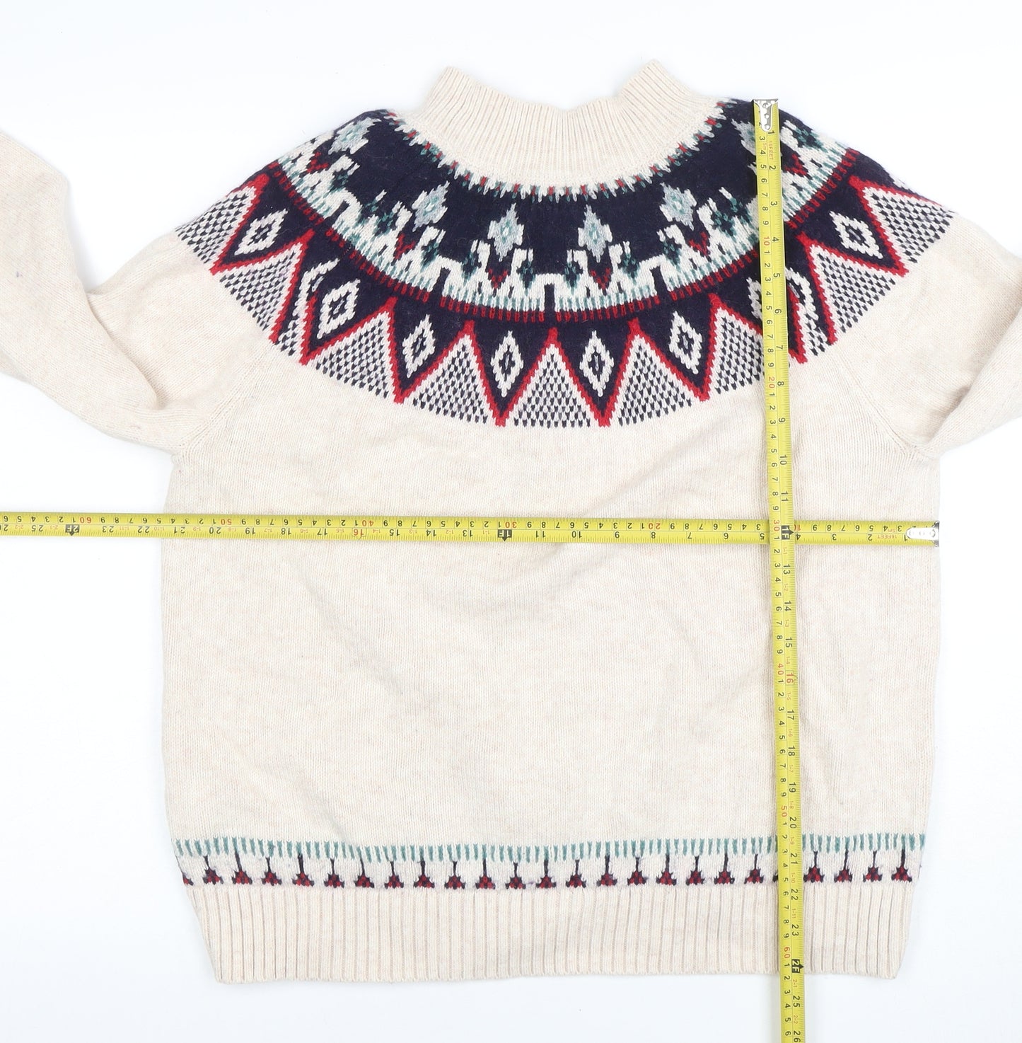 Fat Face Womens Beige Fair Isle High Neck Knit Jumper Size 16