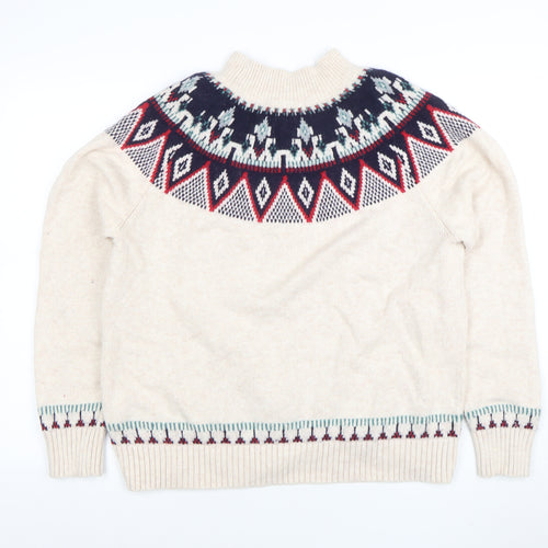 Fat Face Womens Beige Fair Isle High Neck Knit Jumper Size 16