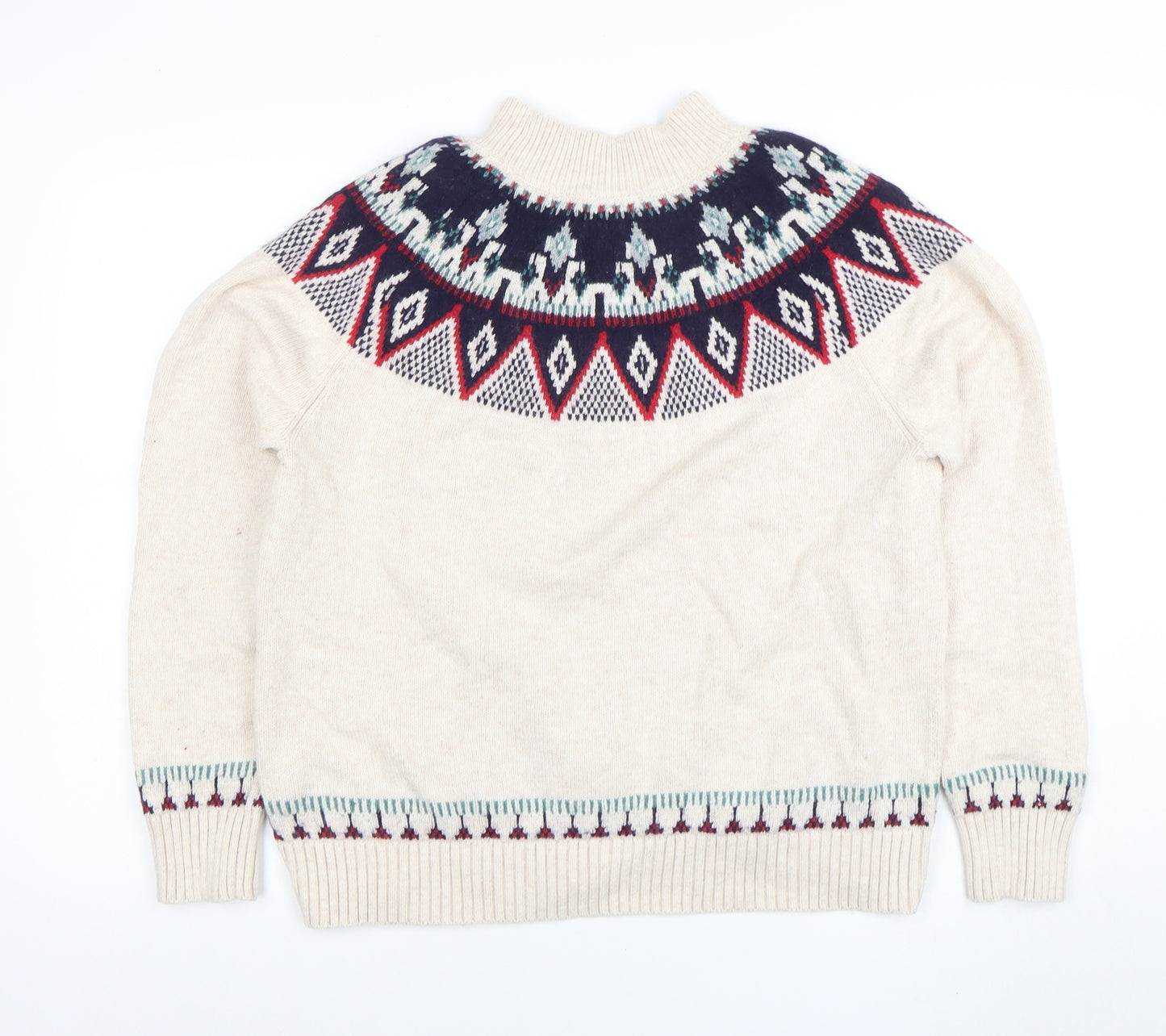 Fat Face Womens Beige Fair Isle High Neck Knit Jumper Size 16