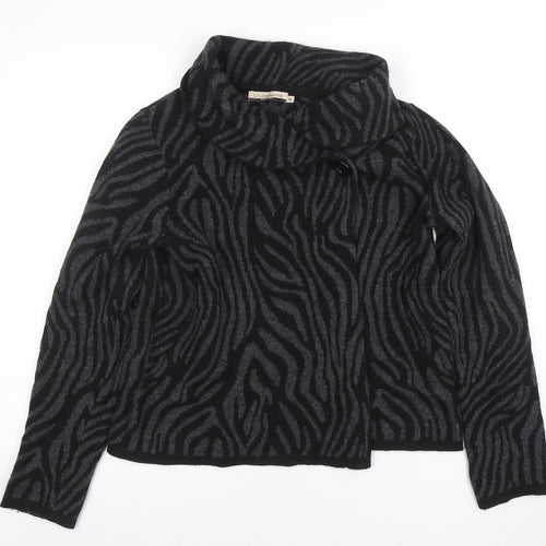 Chiaramente Women’s Black Animal Print Wool Cowl Neck Jumper M