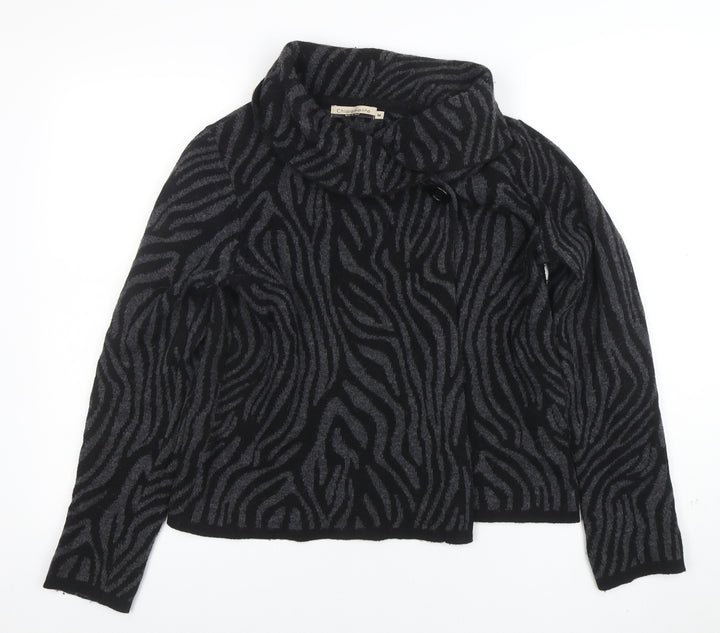Chiaramente Women’s Black Animal Print Wool Cowl Neck Jumper M