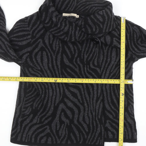 Chiaramente Women’s Black Animal Print Wool Cowl Neck Jumper M