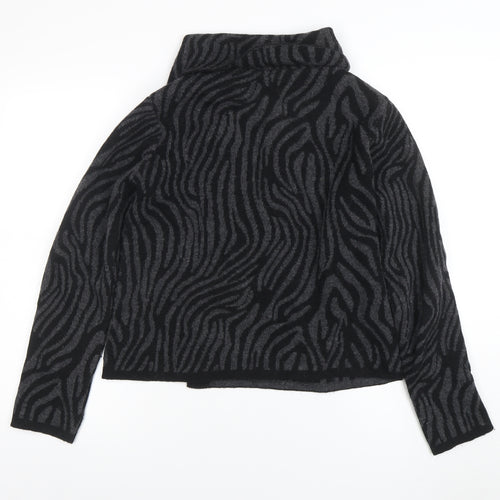 Chiaramente Women’s Black Animal Print Wool Cowl Neck Jumper M