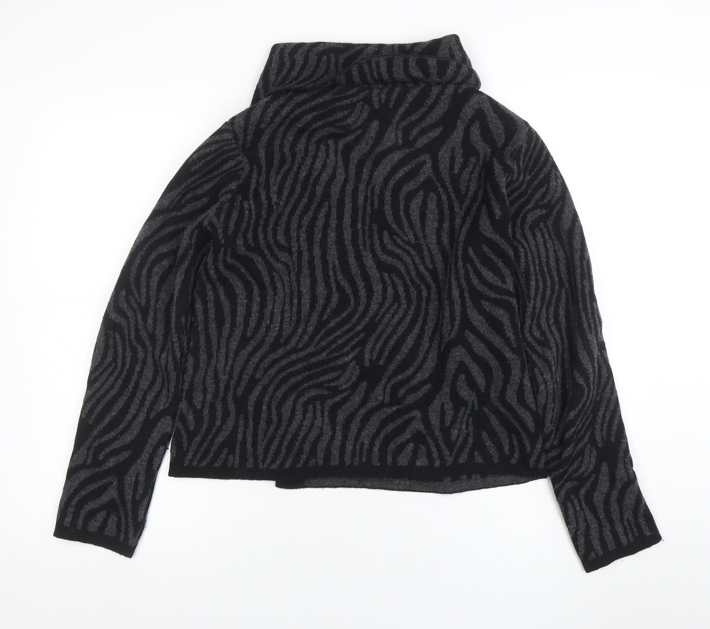 Chiaramente Women’s Black Animal Print Wool Cowl Neck Jumper M