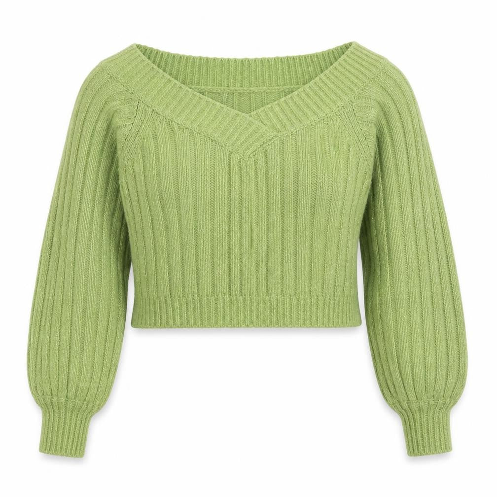 Miss Selfridge Womens Green V-Neck Ribbed Knit Pullover Jumper Size S