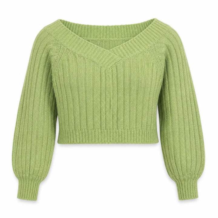 Miss Selfridge Womens Green V-Neck Ribbed Knit Pullover Jumper Size S