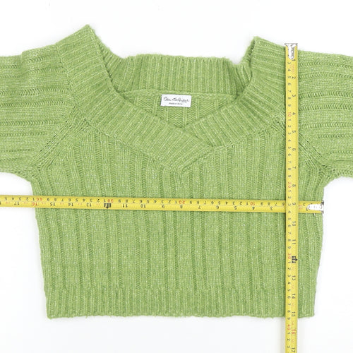 Miss Selfridge Womens Green V-Neck Ribbed Knit Pullover Jumper Size S