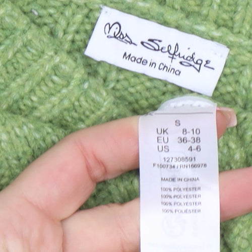 Miss Selfridge Womens Green V-Neck Ribbed Knit Pullover Jumper Size S