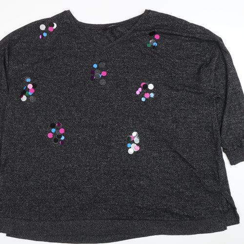 Yours Women’s Grey Sequin 3/4 Sleeve Plus Size Pullover Jumper