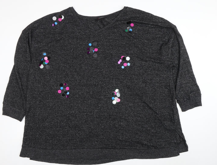 Yours Women’s Grey Sequin 3/4 Sleeve Plus Size Pullover Jumper