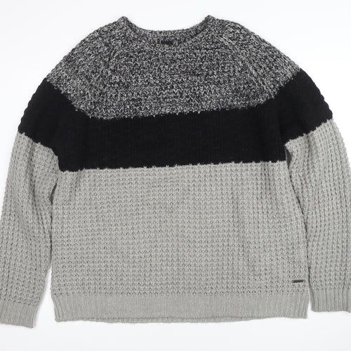 River Island Men's Grey Chunky-Knit Acrylic Pullover Jumper 2XL