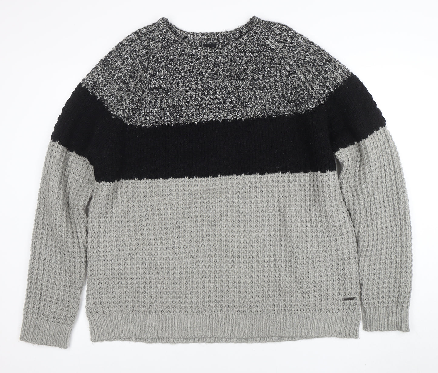 River Island Men's Grey Chunky-Knit Acrylic Pullover Jumper 2XL