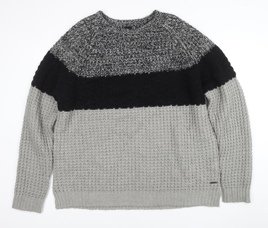 River Island Men's Grey Chunky-Knit Acrylic Pullover Jumper 2XL