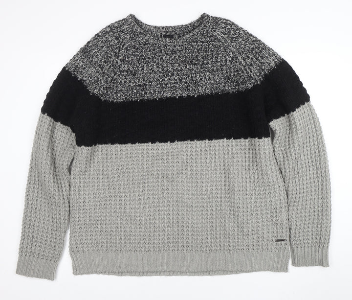 River Island Men's Grey Chunky-Knit Acrylic Pullover Jumper 2XL