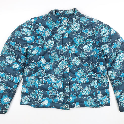Lands' End Women's Blue Floral Quilted Puffer Jacket L Petite