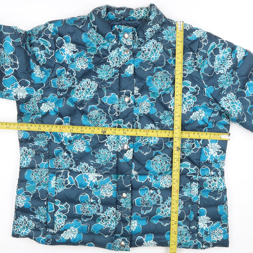 Lands' End Women's Blue Floral Quilted Puffer Jacket L Petite