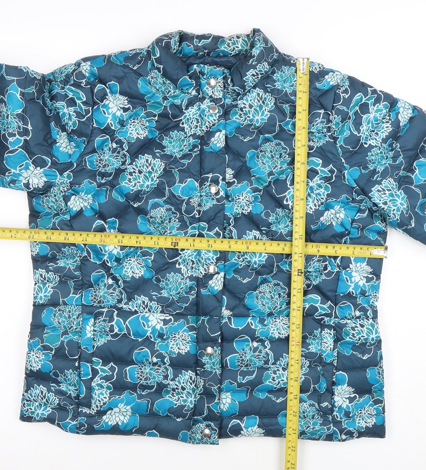 Lands' End Women's Blue Floral Quilted Puffer Jacket L Petite