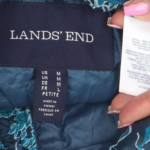 Lands' End Women's Blue Floral Quilted Puffer Jacket L Petite