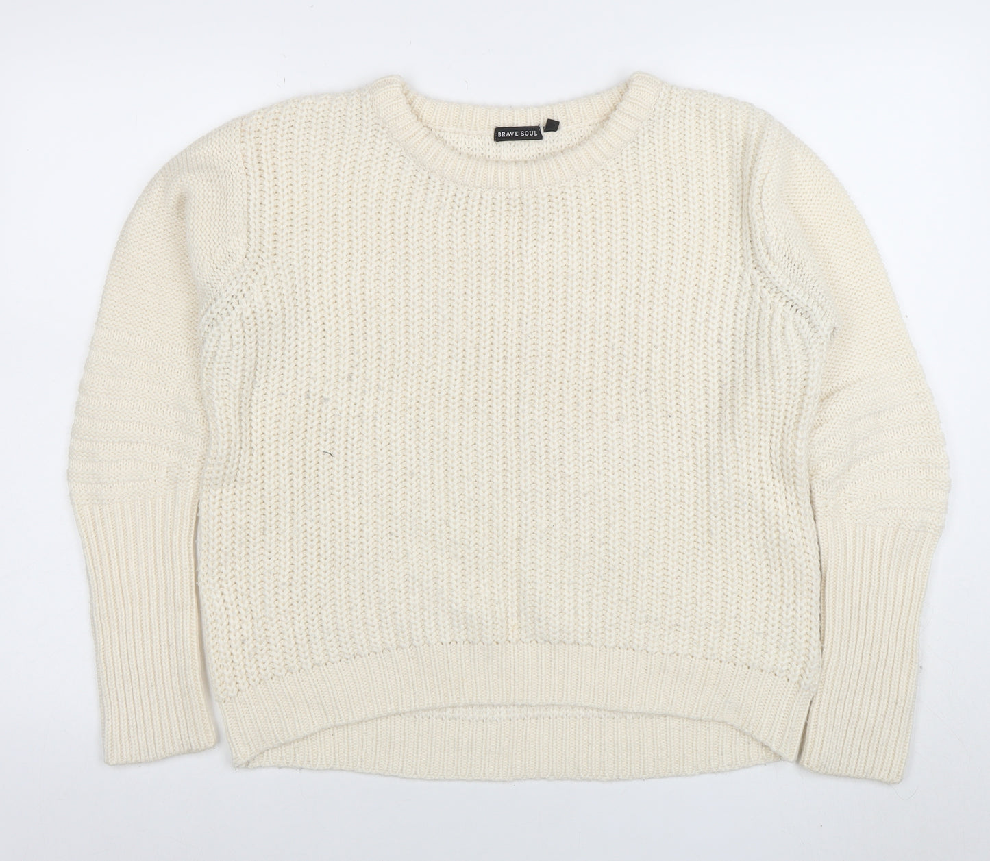 Brave Soul Women Ivory Chunky Knit Crew Neck Jumper Size M