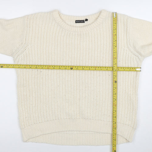 Brave Soul Women Ivory Chunky Knit Crew Neck Jumper Size M