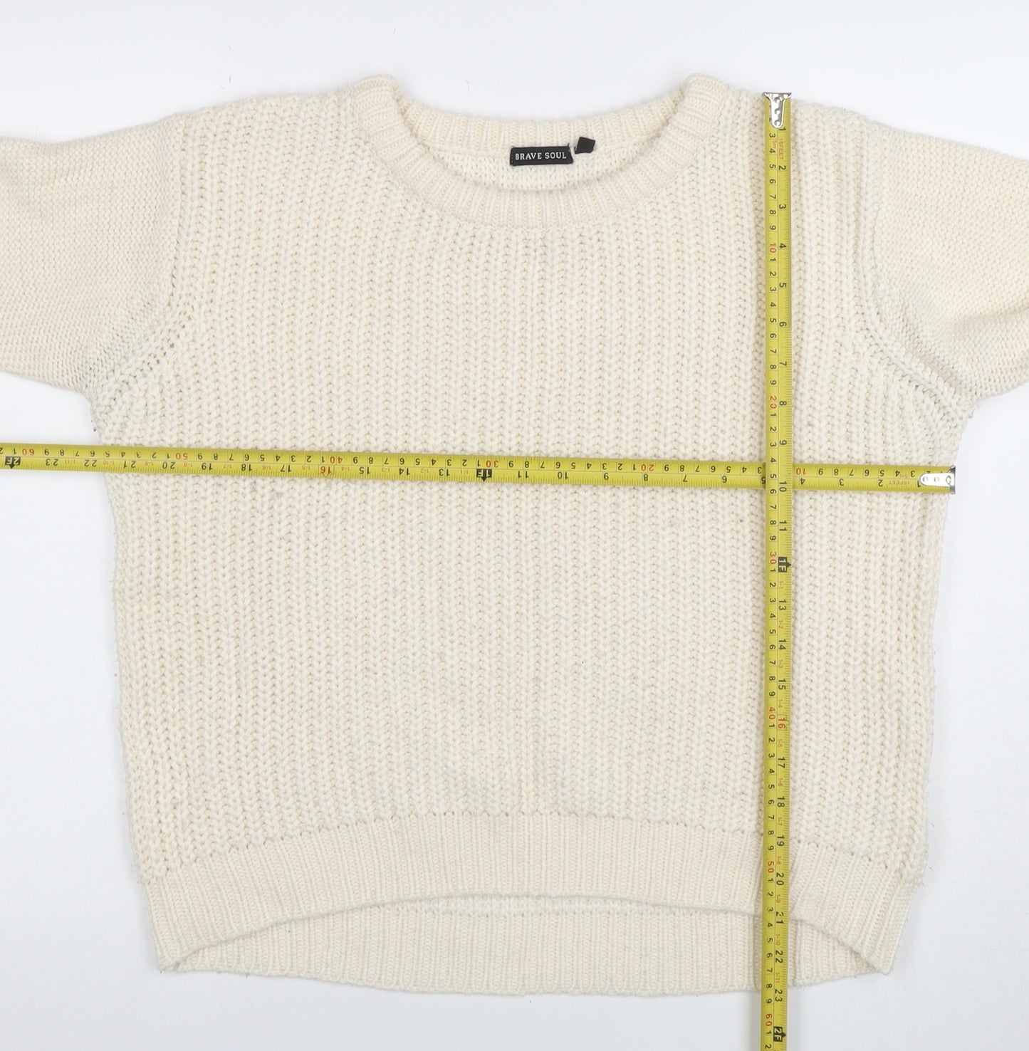 Brave Soul Women Ivory Chunky Knit Crew Neck Jumper Size M