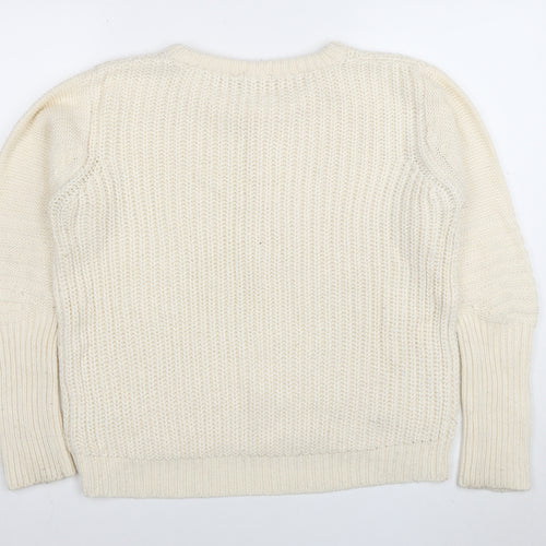 Brave Soul Women Ivory Chunky Knit Crew Neck Jumper Size M