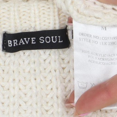 Brave Soul Women Ivory Chunky Knit Crew Neck Jumper Size M