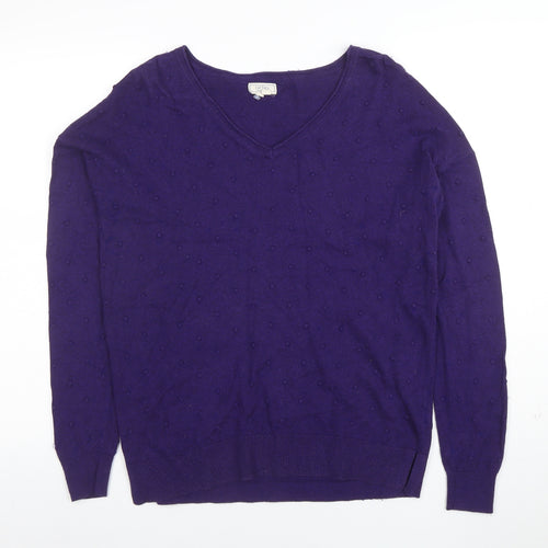 Fat Face Women's Purple V-Neck Cotton Wool Knit Jumper Size 10