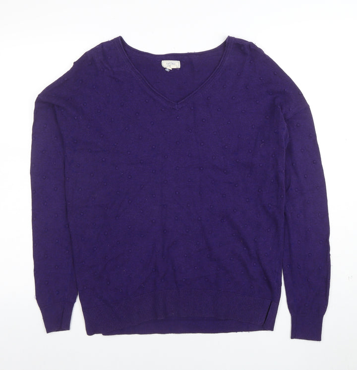 Fat Face Women's Purple V-Neck Cotton Wool Knit Jumper Size 10