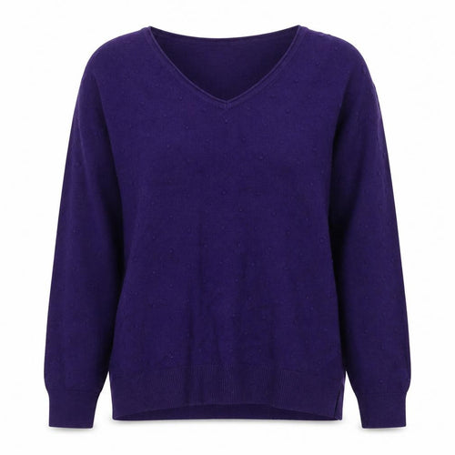Fat Face Women's Purple V-Neck Cotton Wool Knit Jumper Size 10