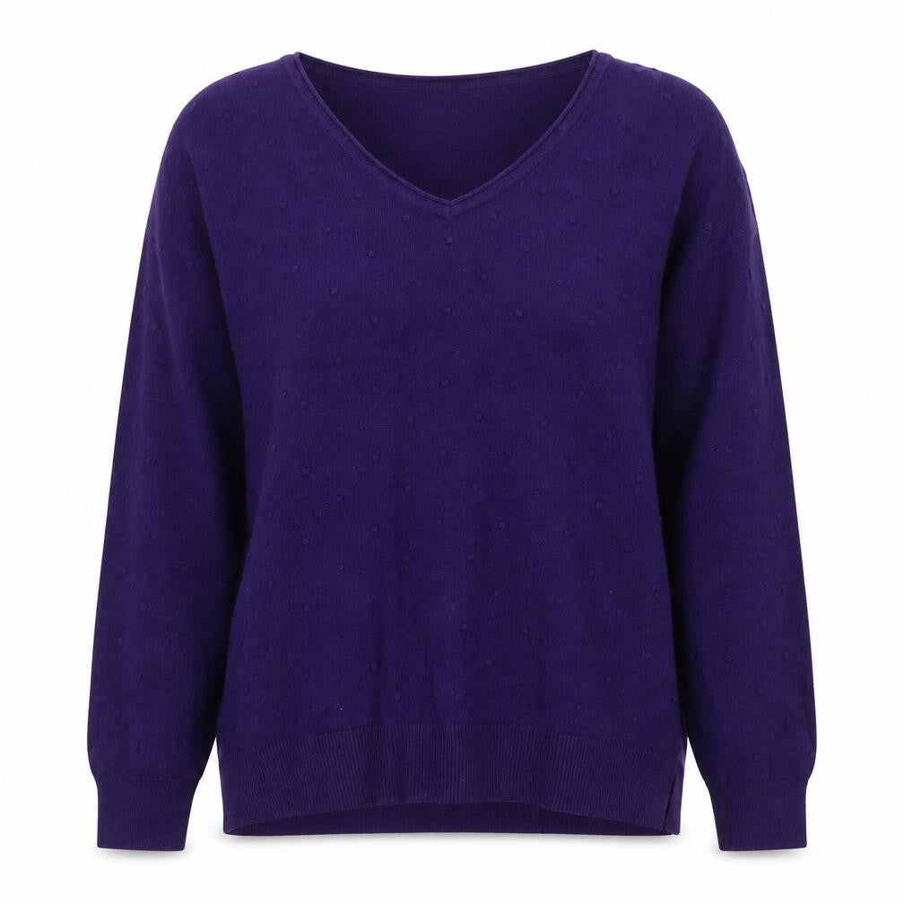 Fat Face Women's Purple V-Neck Cotton Wool Knit Jumper Size 10