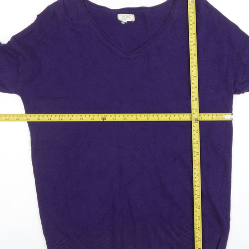 Fat Face Women's Purple V-Neck Cotton Wool Knit Jumper Size 10