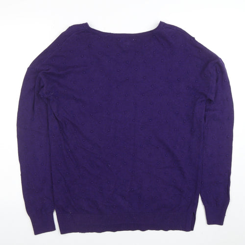 Fat Face Women's Purple V-Neck Cotton Wool Knit Jumper Size 10