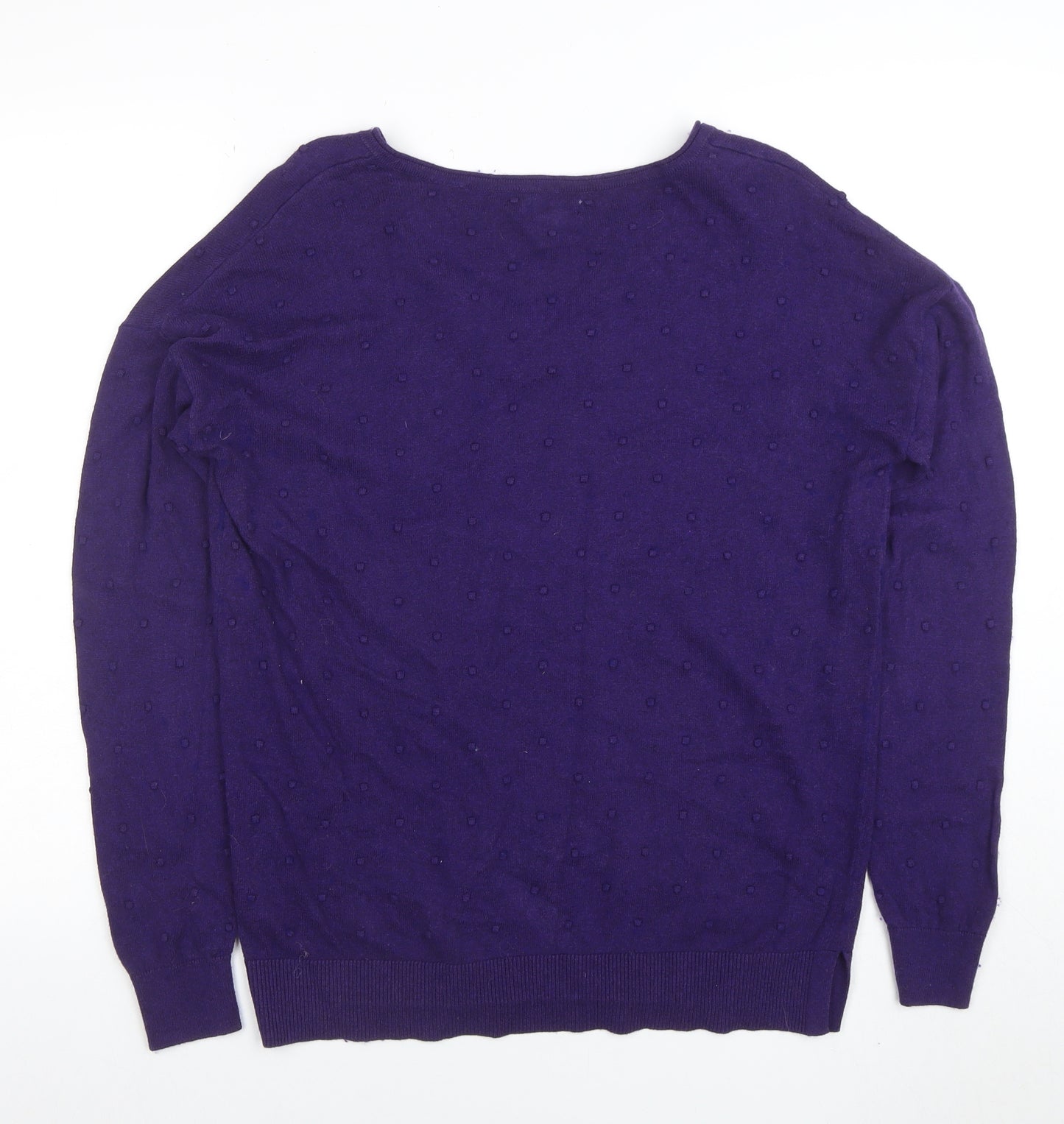 Fat Face Women's Purple V-Neck Cotton Wool Knit Jumper Size 10