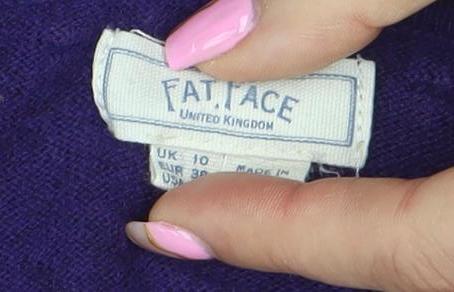 Fat Face Women's Purple V-Neck Cotton Wool Knit Jumper Size 10