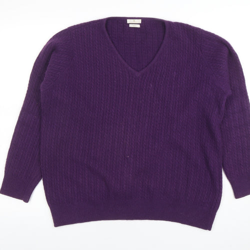 House of Bruar Women Purple Lambswool Angora V-Neck Jumper L