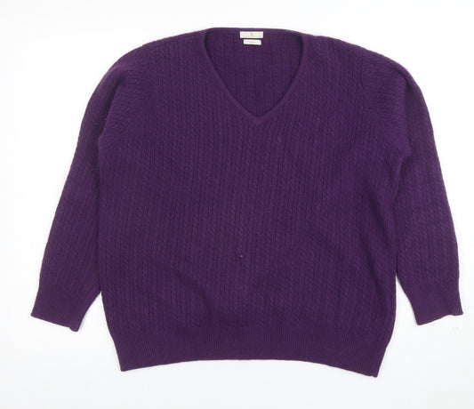 House of Bruar Women Purple Lambswool Angora V-Neck Jumper L