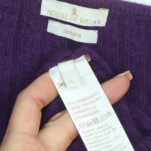 House of Bruar Women Purple Lambswool Angora V-Neck Jumper L