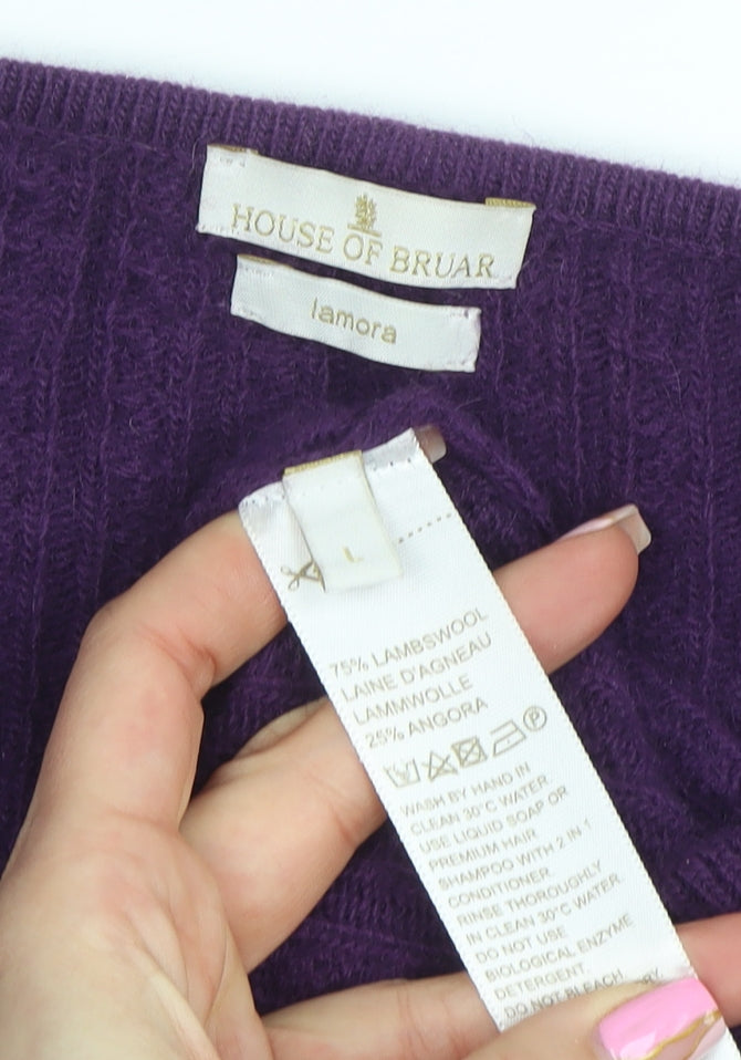 House of Bruar Women Purple Lambswool Angora V-Neck Jumper L