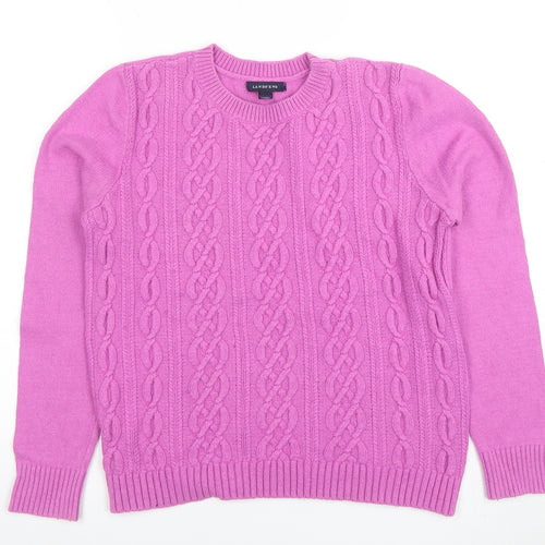Lands’ End Women’s Pink Cable-Knit Wool Blend Crew Neck Jumper Size M