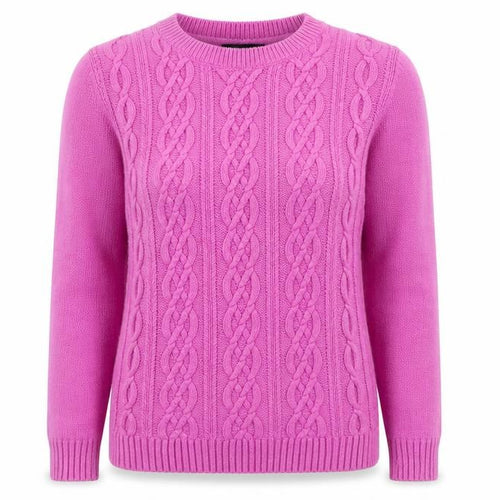 Lands’ End Women’s Pink Cable-Knit Wool Blend Crew Neck Jumper Size M