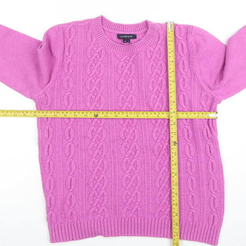 Lands’ End Women’s Pink Cable-Knit Wool Blend Crew Neck Jumper Size M