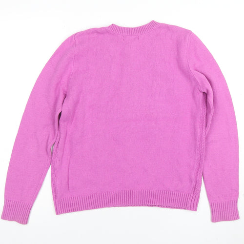 Lands’ End Women’s Pink Cable-Knit Wool Blend Crew Neck Jumper Size M