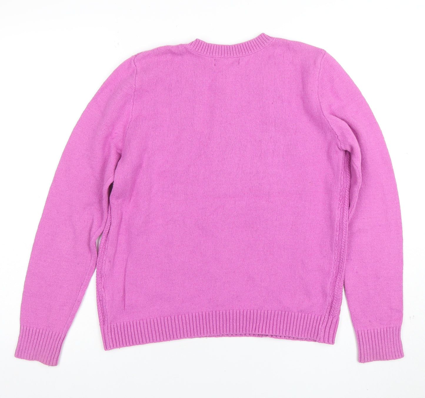Lands’ End Women’s Pink Cable-Knit Wool Blend Crew Neck Jumper Size M