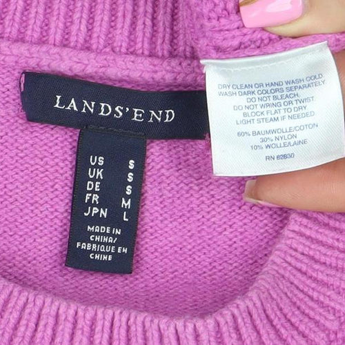 Lands’ End Women’s Pink Cable-Knit Wool Blend Crew Neck Jumper Size M