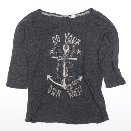 O'Neill Women's Grey Boat Neck 3/4 Sleeve Nautical T-Shirt Size M