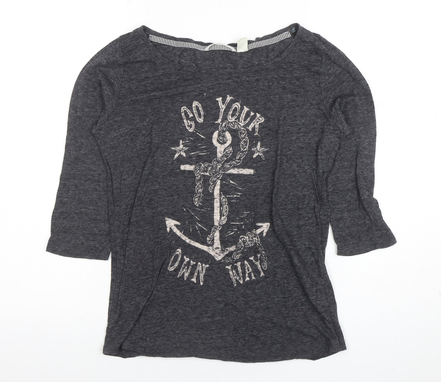 O'Neill Women's Grey Boat Neck 3/4 Sleeve Nautical T-Shirt Size M